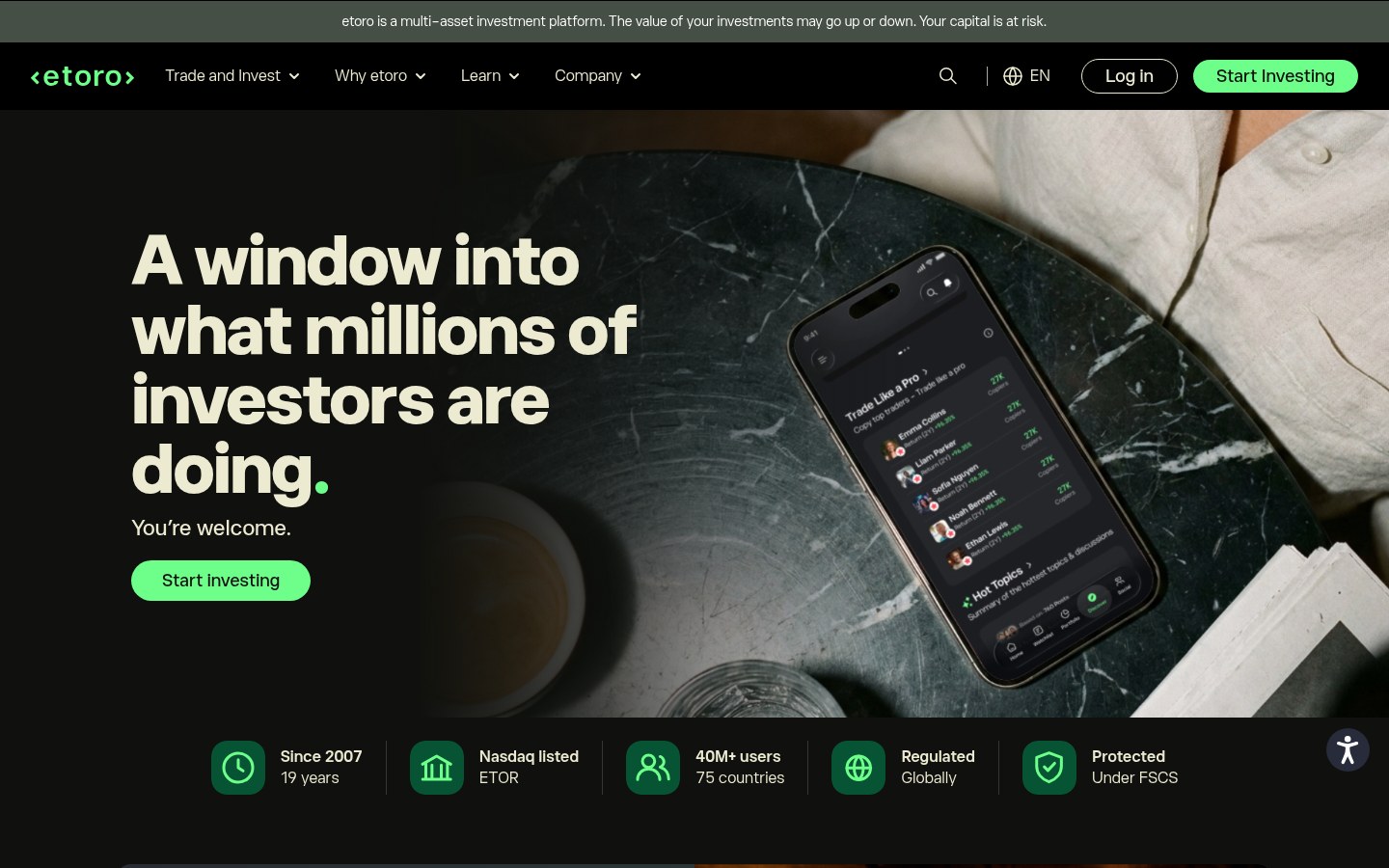 eToro erfaringer – nettsiden til eToro