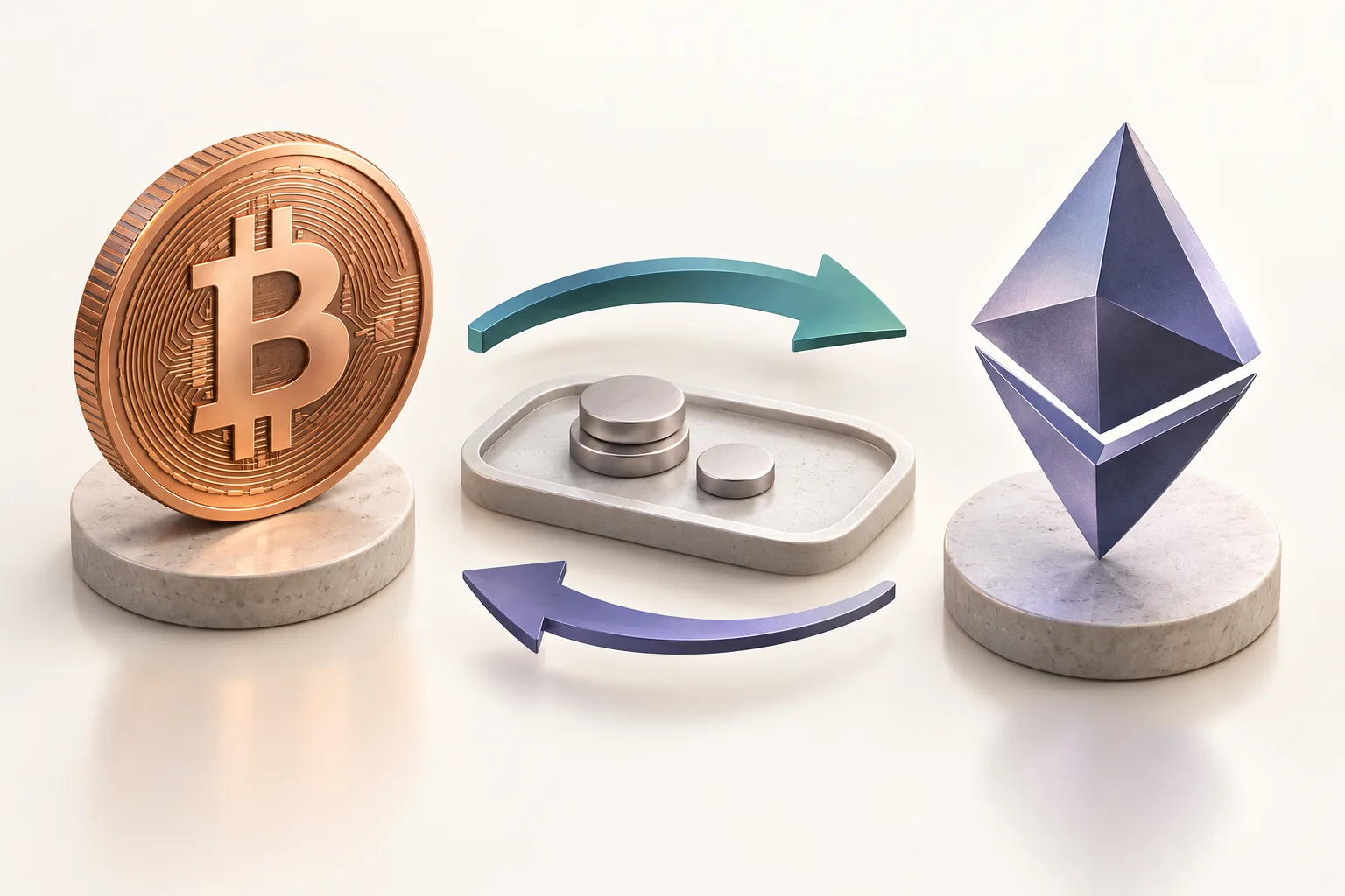 Veksling av kryptovaluta – illustrasjon av bytte mellom to kryptoeiendeler